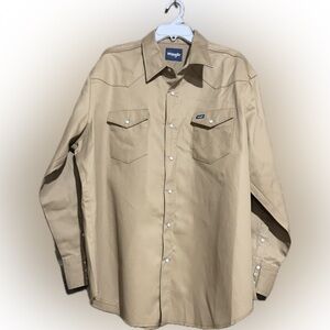 Wrangler Twill Pearl Snap Western Work Shirt Men's XXL Beige Long Sleeve…